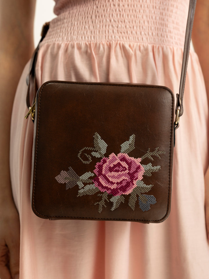 Mountain Bride Cross Stitched Sqare Sling - Brown