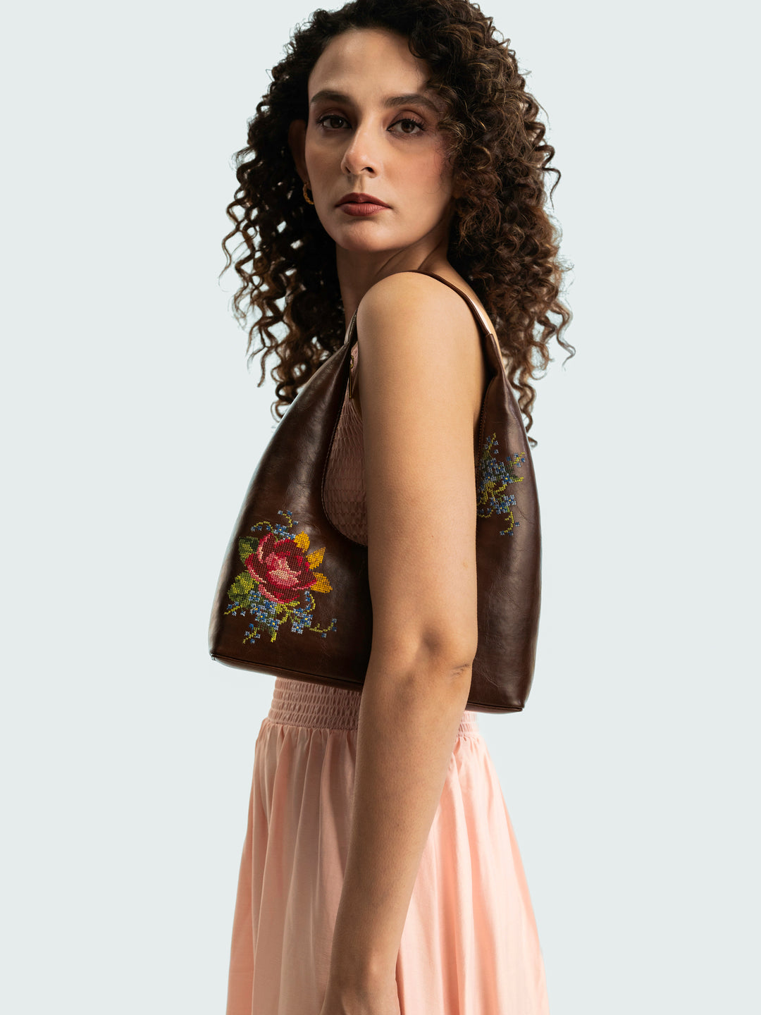 Nilgiri Dawn Cross Stitched Shoulder Bag - Brown