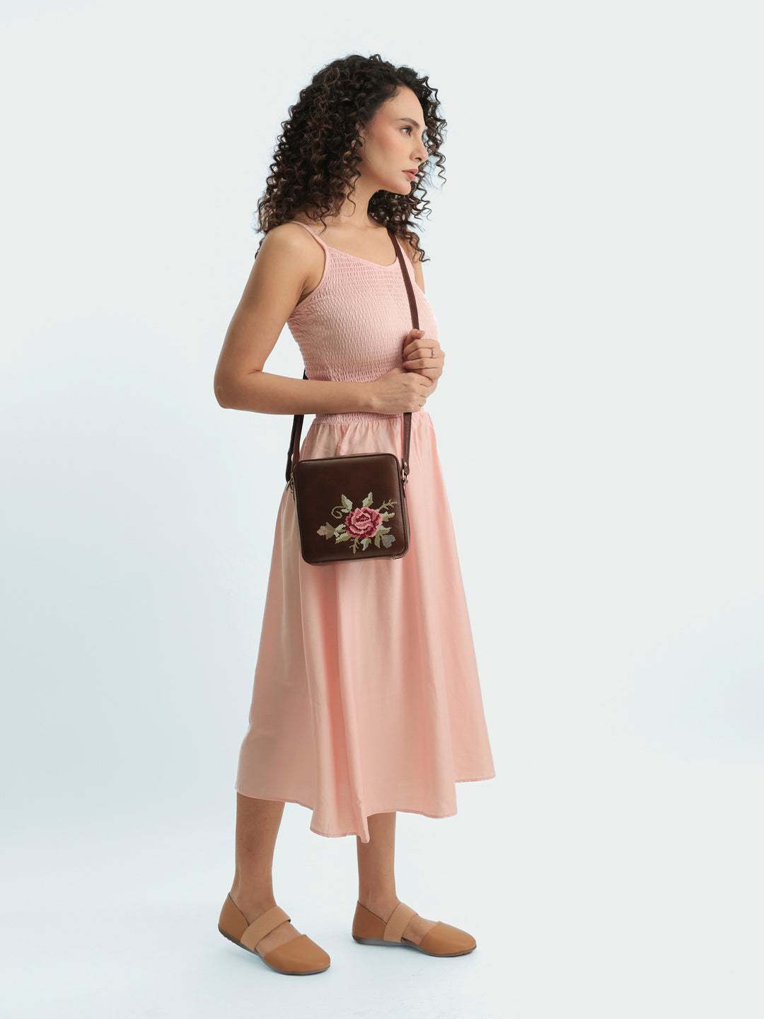 Mountain Bride Cross Stitched Sqare Sling - Brown