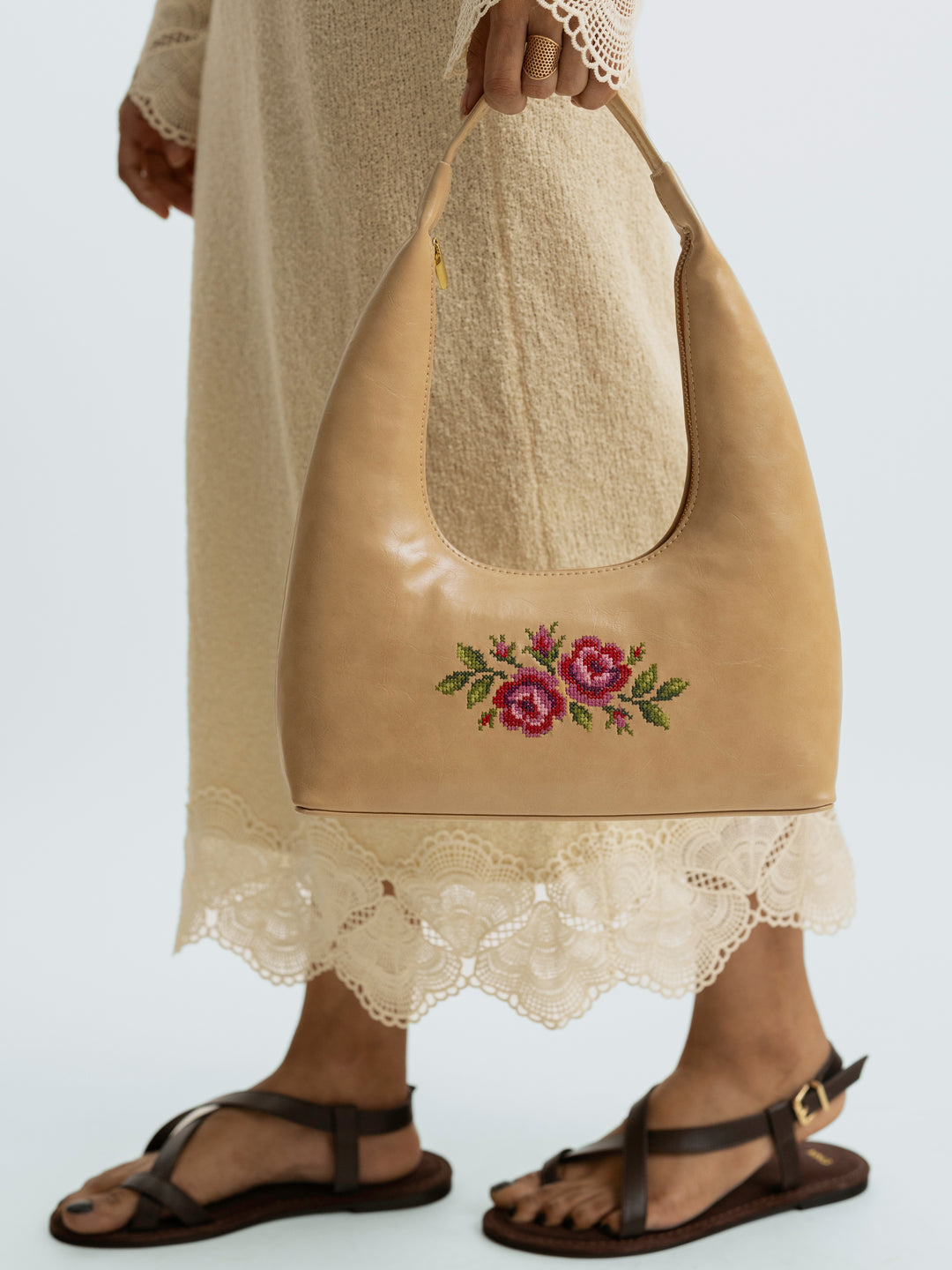 Coonoor Dream Cross Stitched Shoulder Bag - Varkey Beige