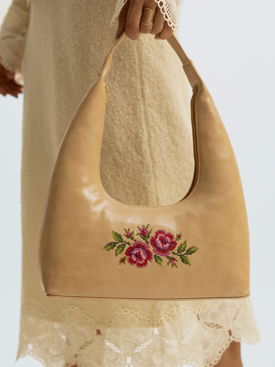Coonoor Dream Cross Stitched Shoulder Bag - Varkey Beige