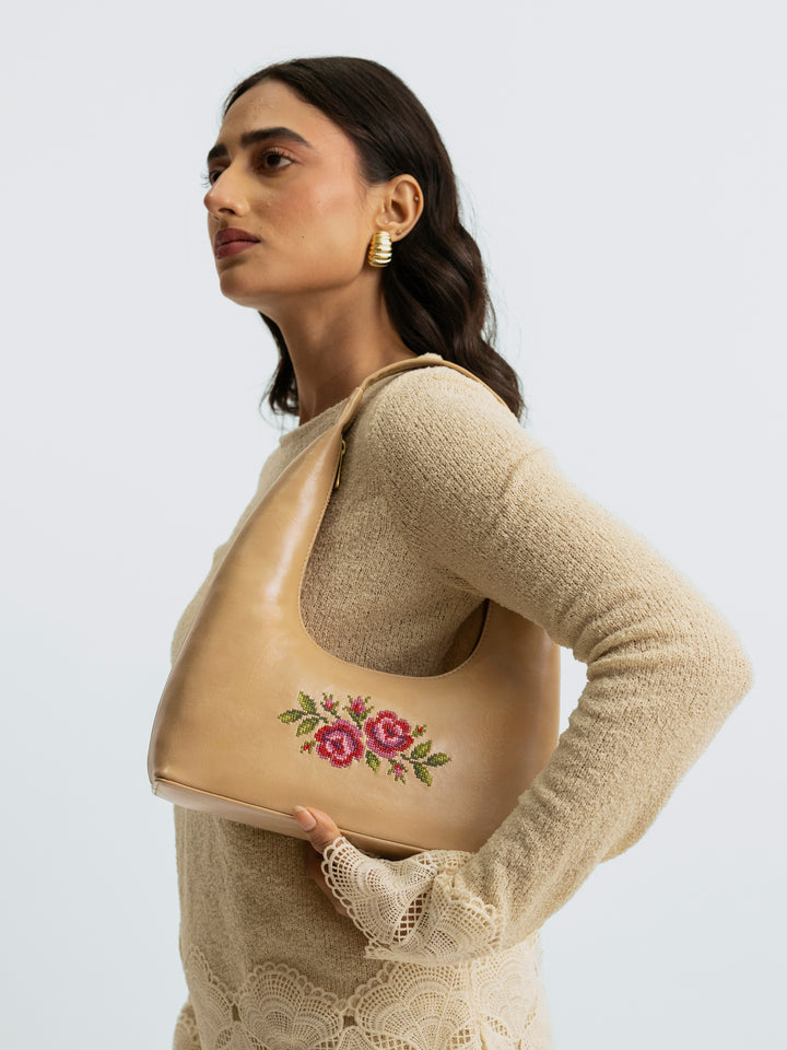 Coonoor Dream Cross Stitched Shoulder Bag - Varkey Beige
