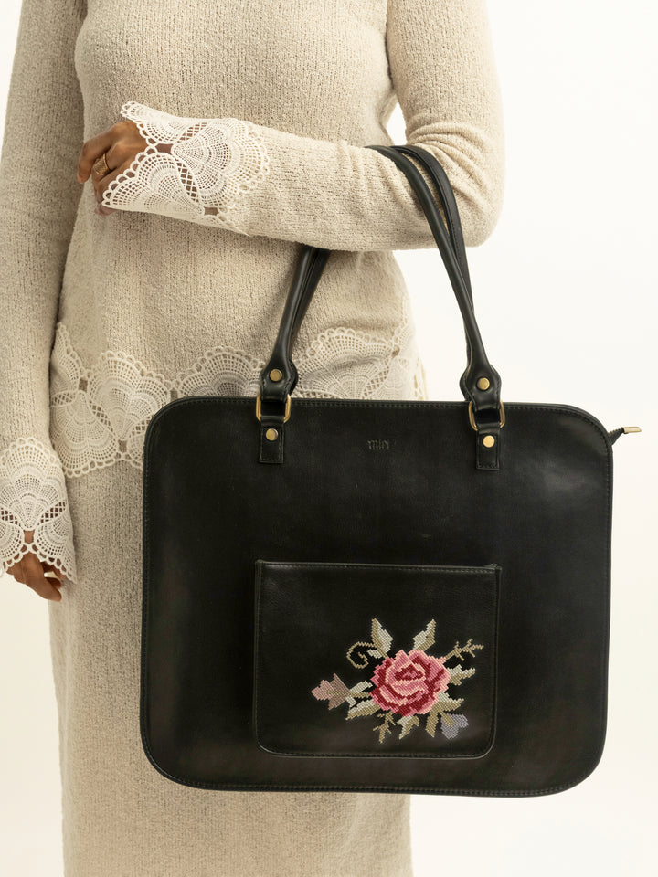 Mountain Bride Cross Stitched Laptop Bag - Black