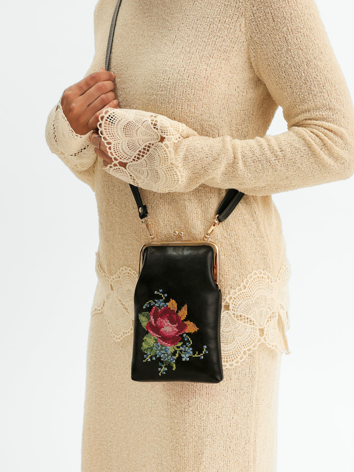 Nilgiri Dawn Cross Stitched Mobile Sling - Black
