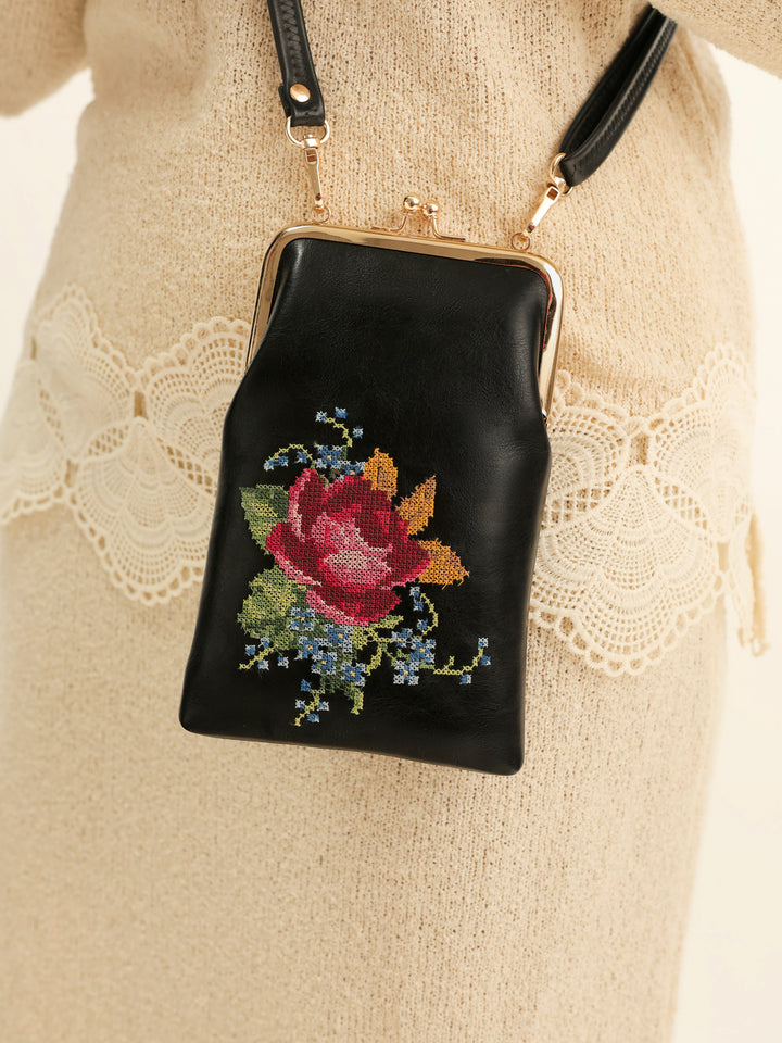 Nilgiri Dawn Cross Stitched Mobile Sling - Black