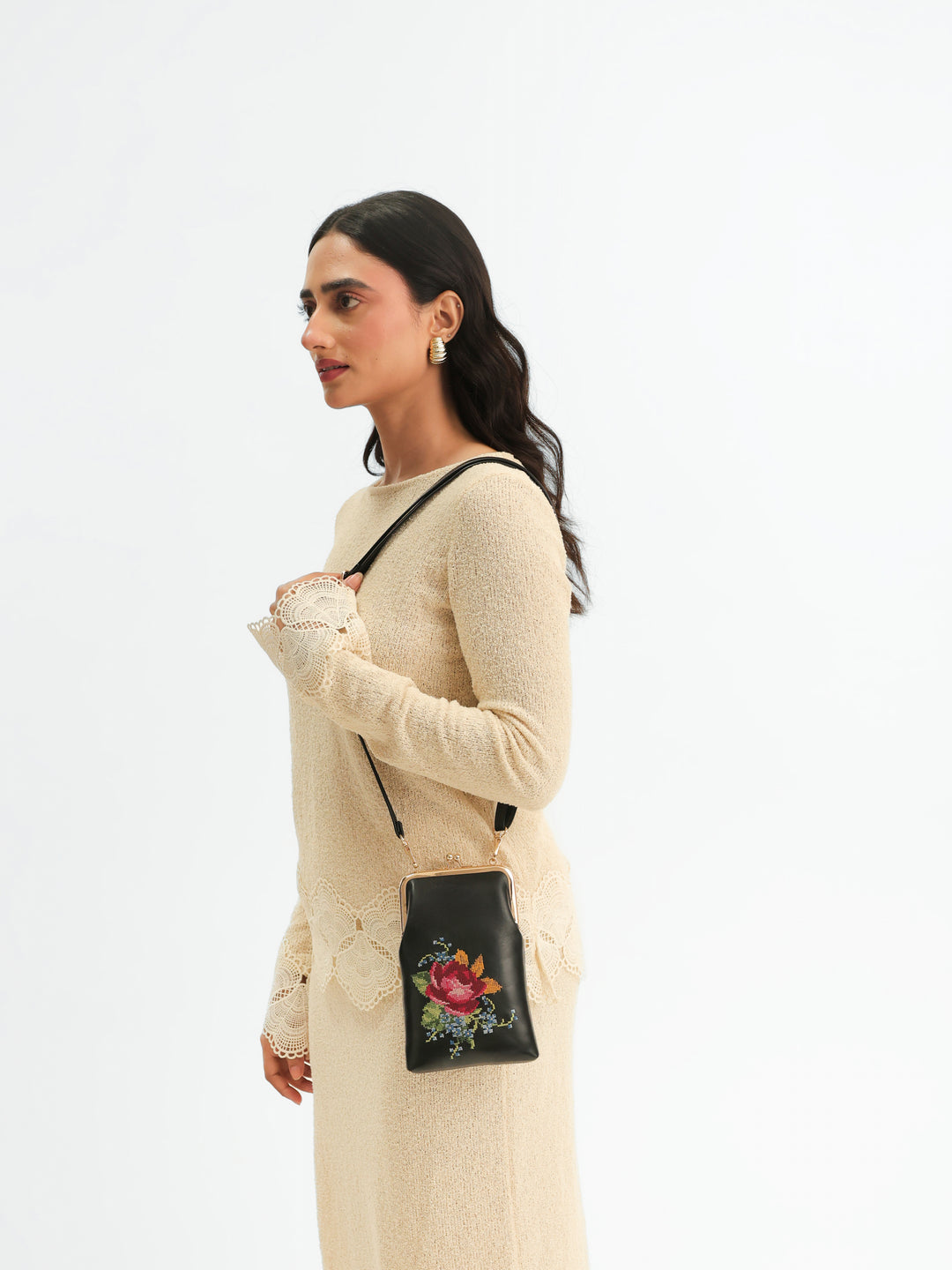 Nilgiri Dawn Cross Stitched Mobile Sling - Black