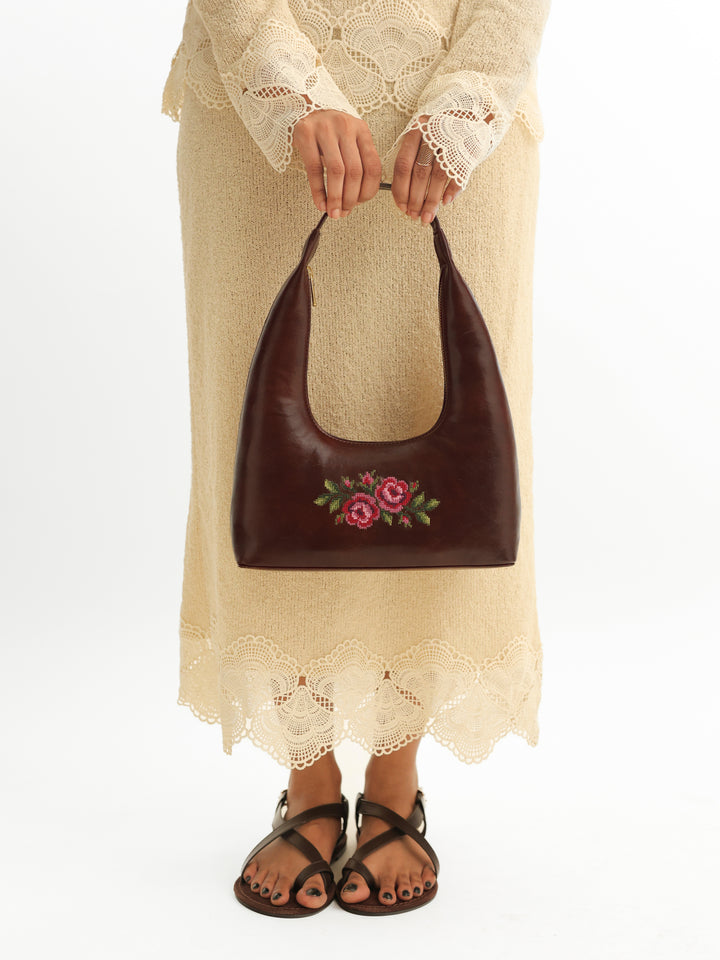 Coonoor Dream Cross Stitched Shoulder Bag  - Brown