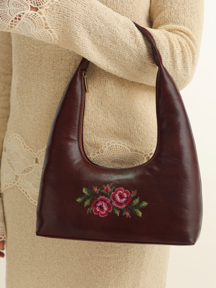 Coonoor Dream Cross Stitched Shoulder Bag  - Brown