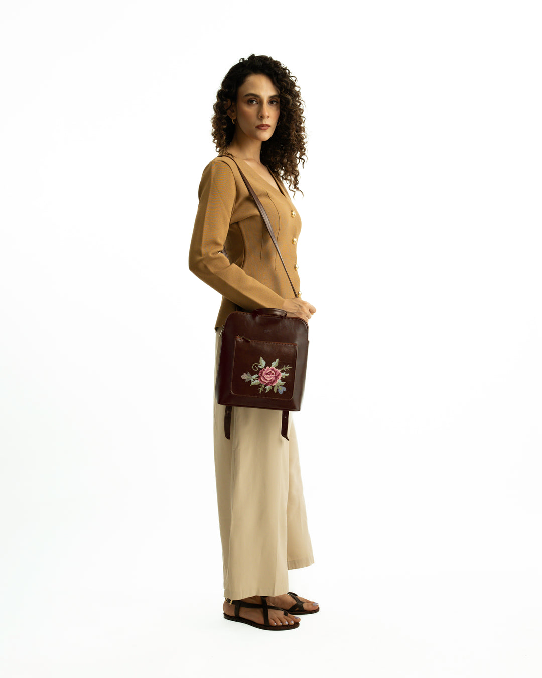 Mountain Bride Cross Stitched Backpack - Brown