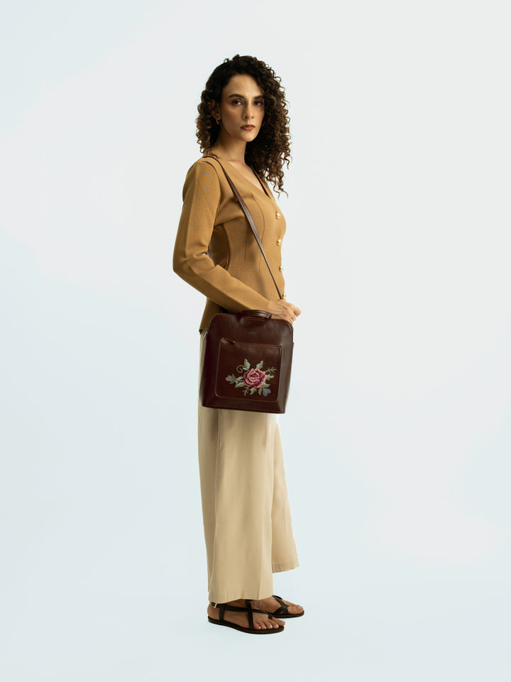 Mountain Bride Cross Stitched Backpack - Brown