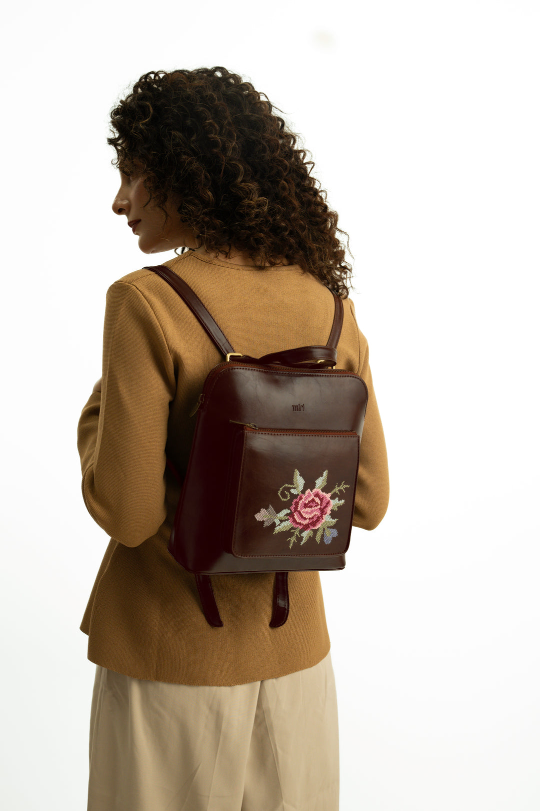 Mountain Bride Cross Stitched Backpack - Brown