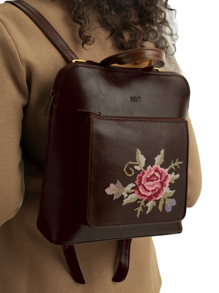 Mountain Bride Cross Stitched Backpack - Brown
