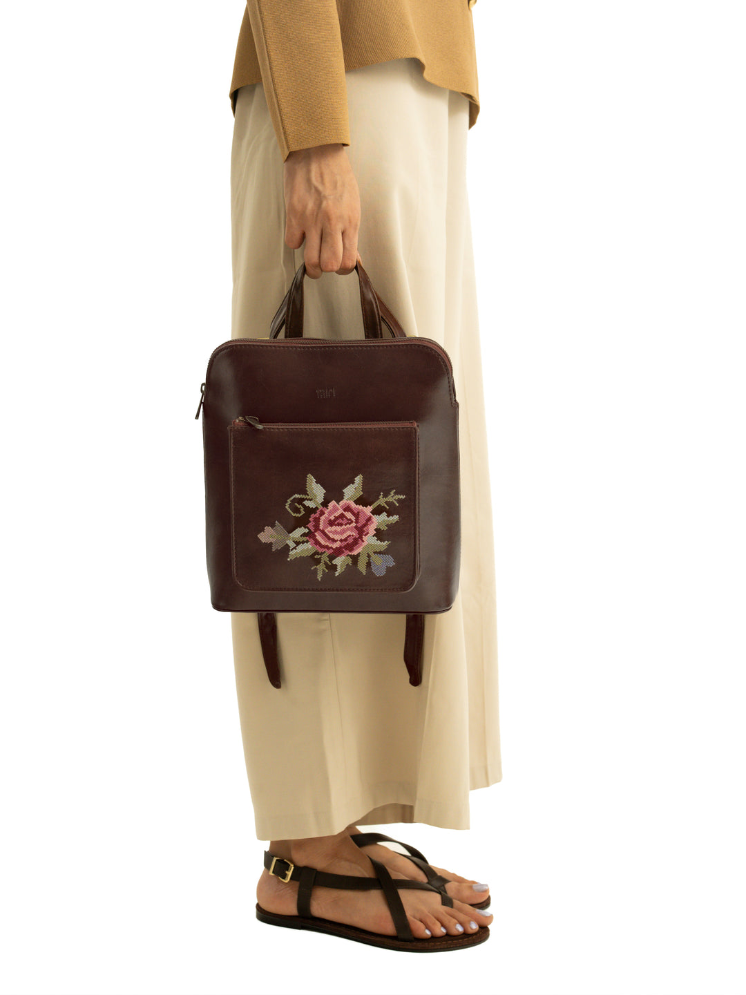 Mountain Bride Cross Stitched Backpack - Brown
