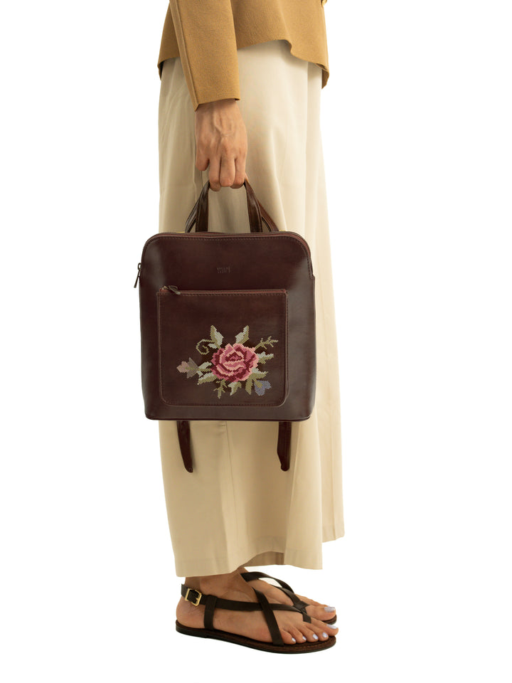 Mountain Bride Cross Stitched Backpack - Brown