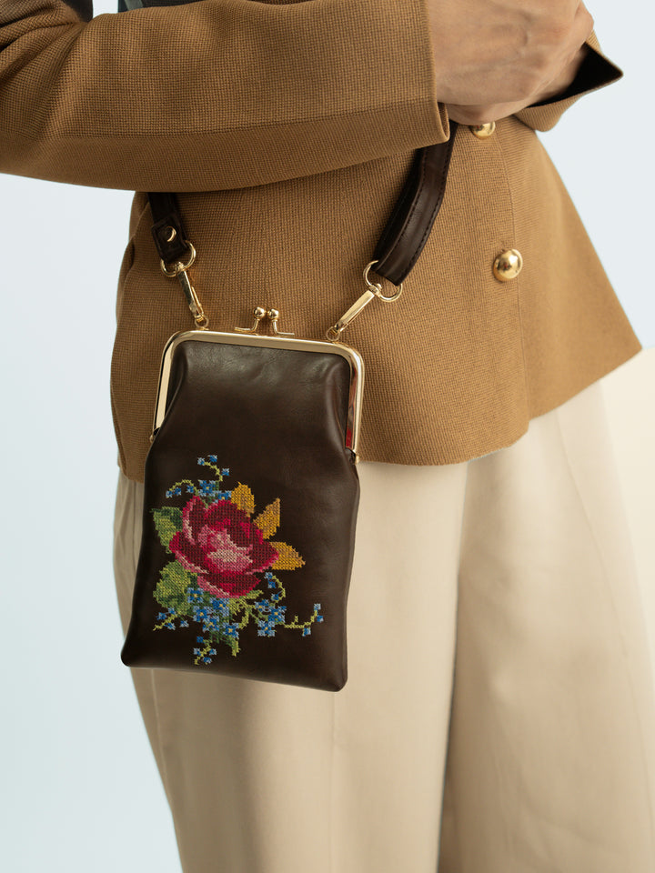 Nilgiri Dawn Cross Stitched Mobile Sling - Brown