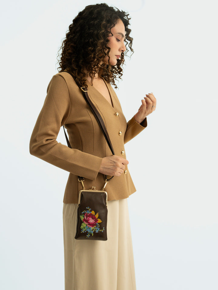 Nilgiri Dawn Cross Stitched Mobile Sling - Brown