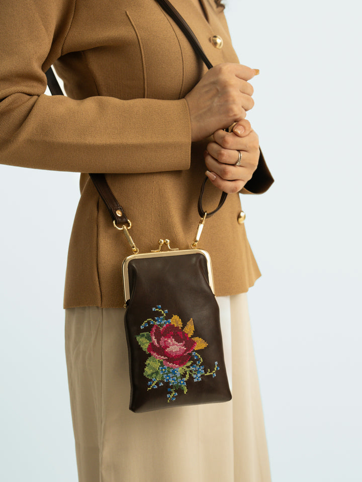 Nilgiri Dawn Cross Stitched Mobile Sling - Brown