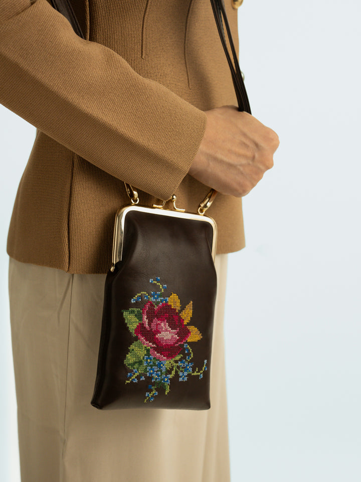 Nilgiri Dawn Cross Stitched Mobile Sling - Brown