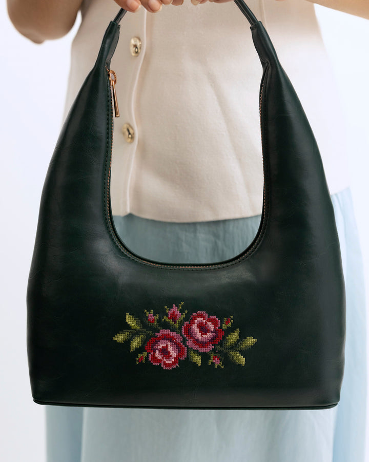 Coonoor Dream Cross Stitched Shoulder Bag  - Green