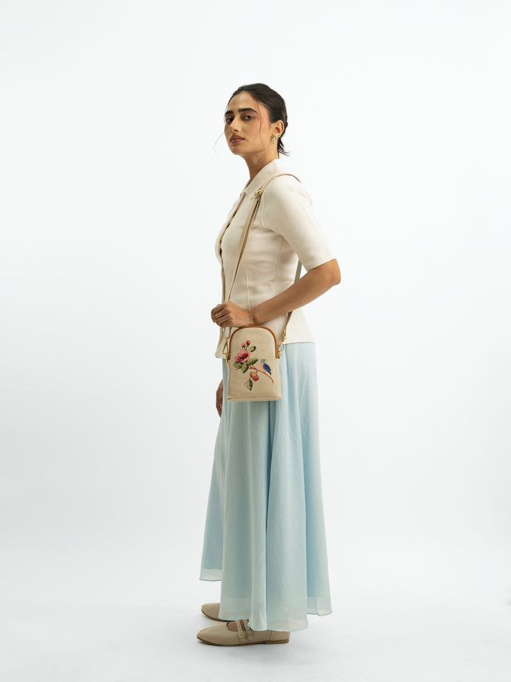 Morning Melody Cross Stitched Jodi Pouch Sling - Off White