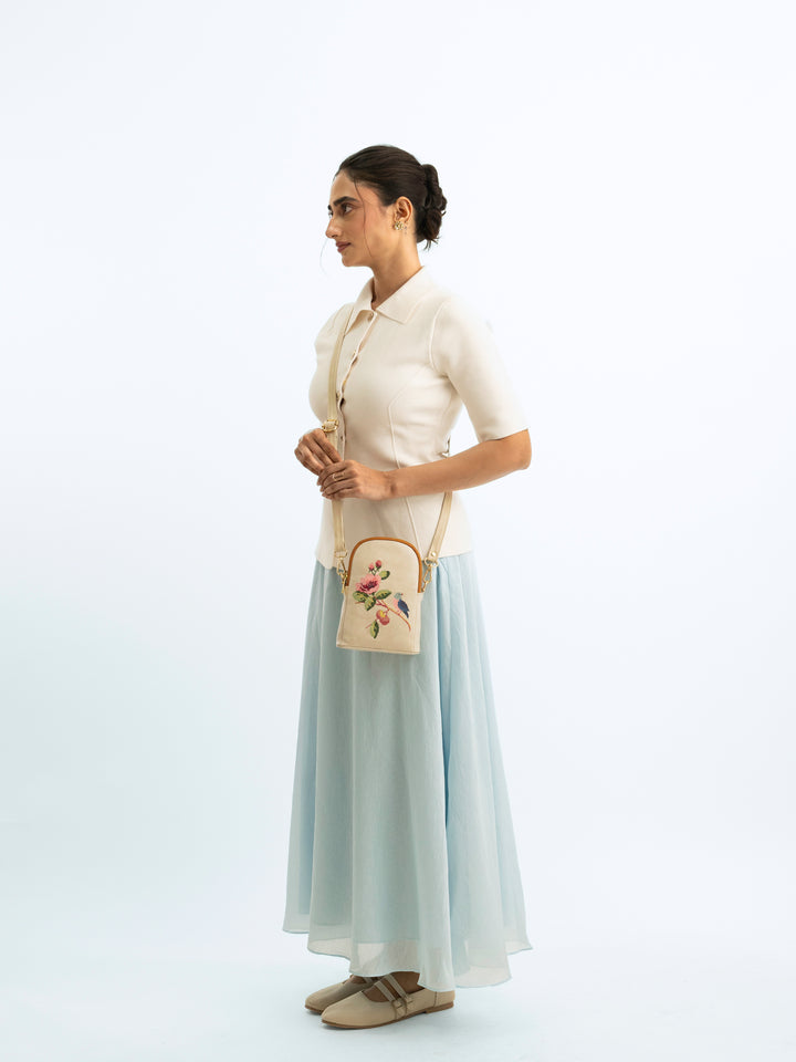 Morning Melody Cross Stitched Jodi Pouch Sling - Off White