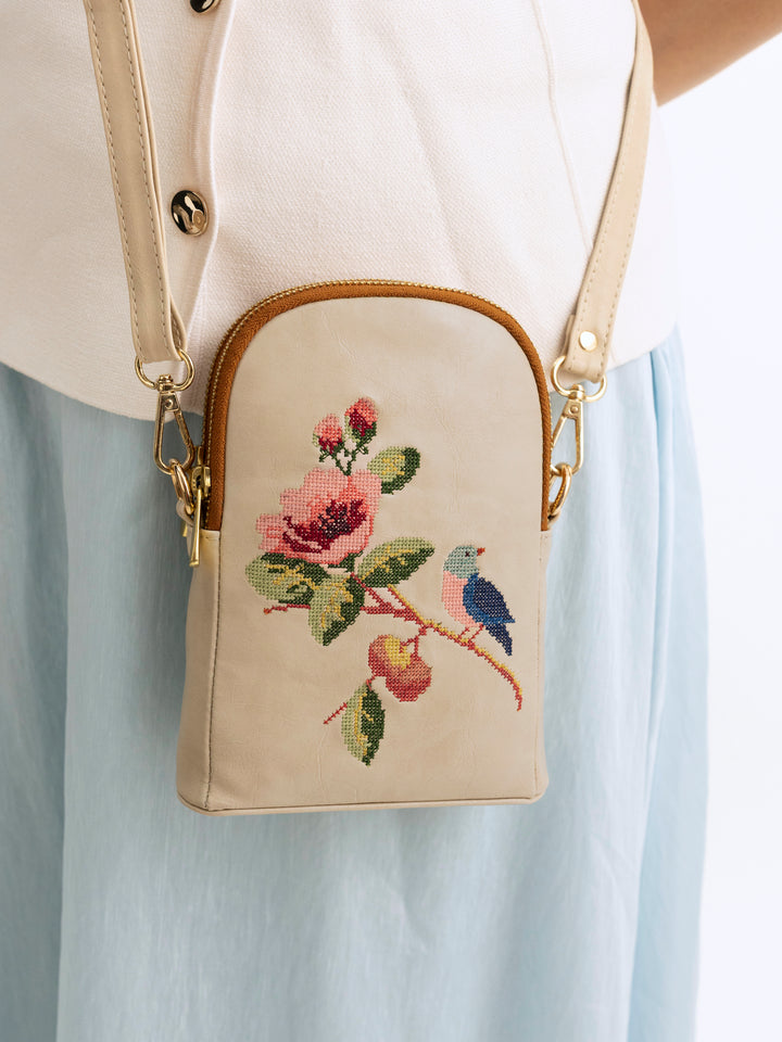 Morning Melody Cross Stitched Jodi Pouch Sling - Off White