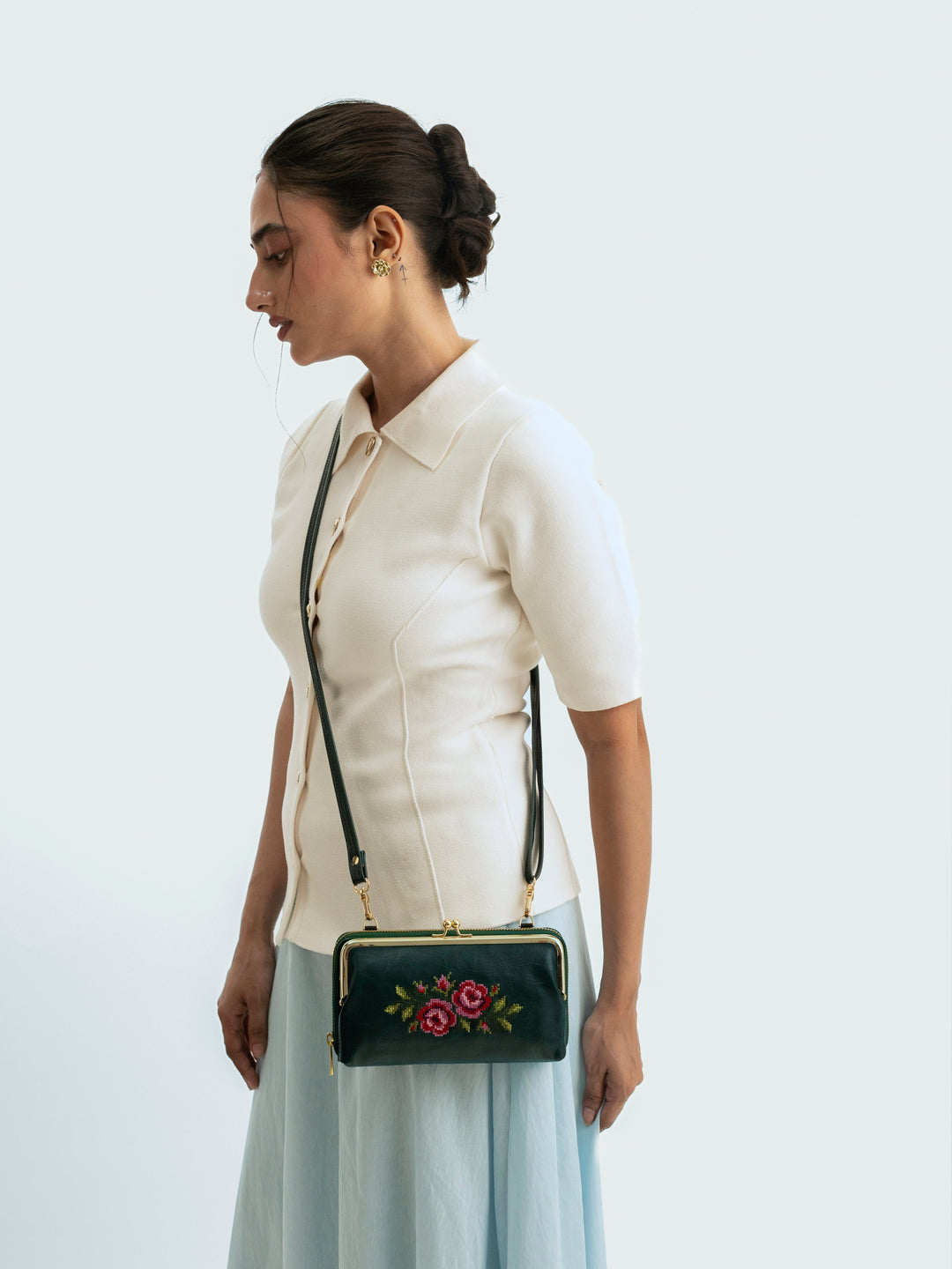 Coonoor Dream Cross Stitched Mobile Wallet Sling - Green