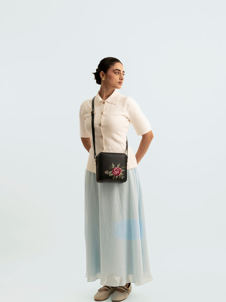 Mountain Bride Cross Stitched Square Sling - Black