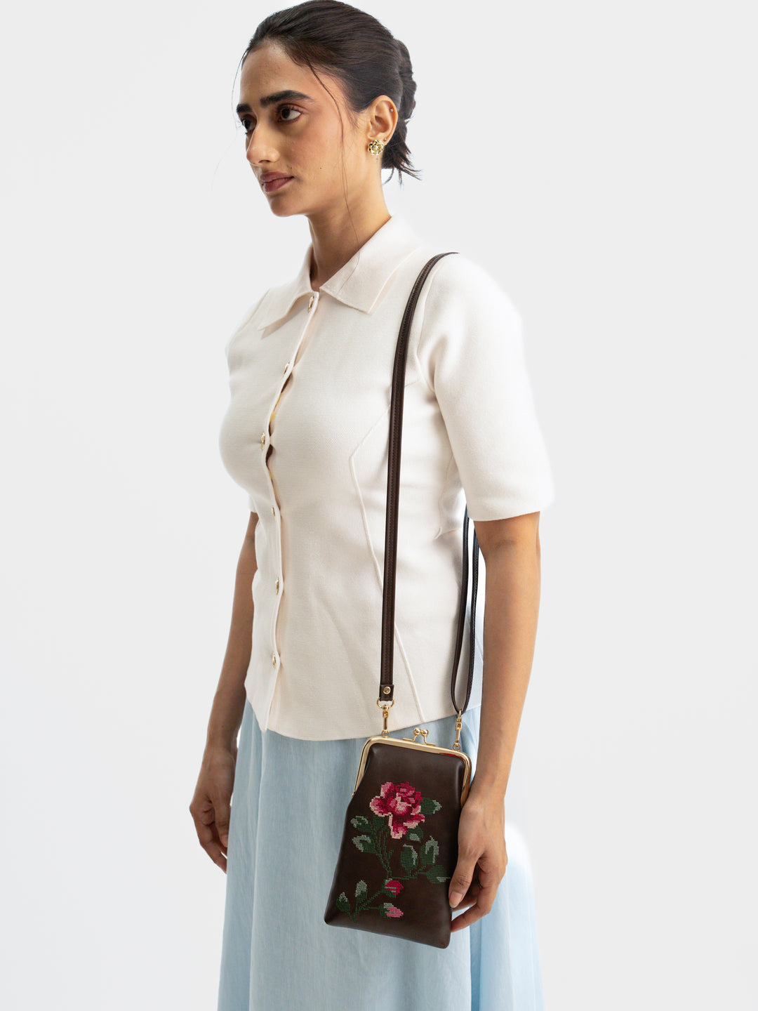 Udhagai Queen Cross Stitched Mobile Sling - Brown