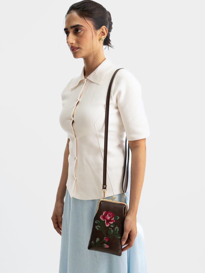Udhagai Queen Cross Stitched Mobile Sling - Brown