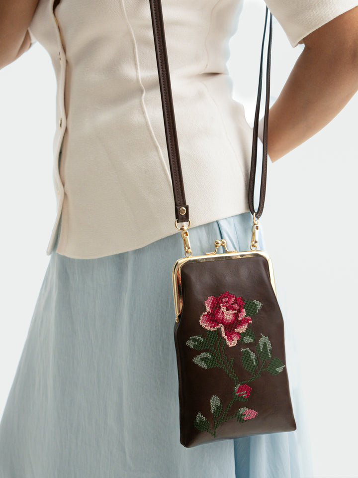 Udhagai Queen Cross Stitched Mobile Sling - Brown