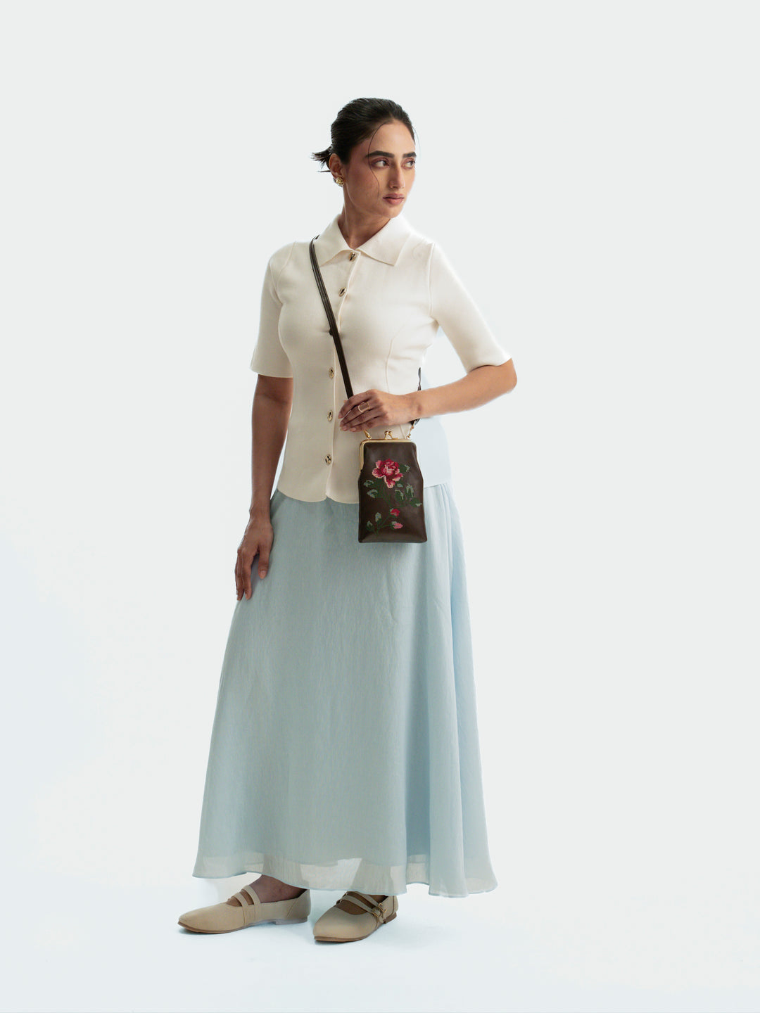 Udhagai Queen Cross Stitched Mobile Sling - Brown
