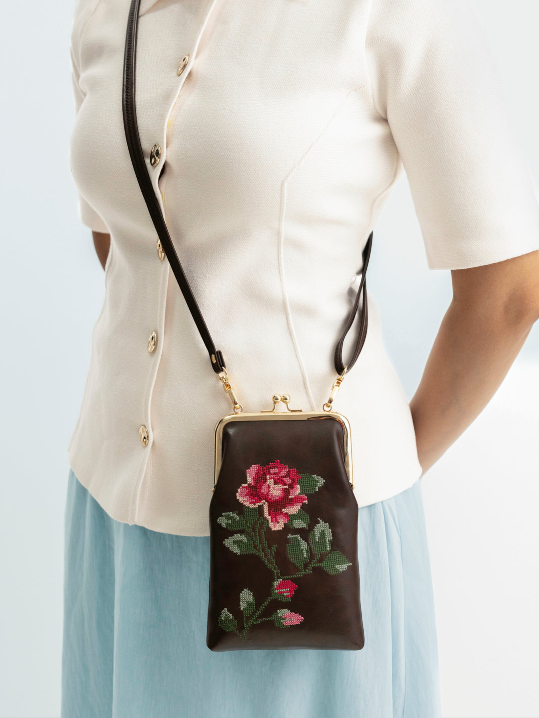 Udhagai Queen Cross Stitched Mobile Sling - Brown
