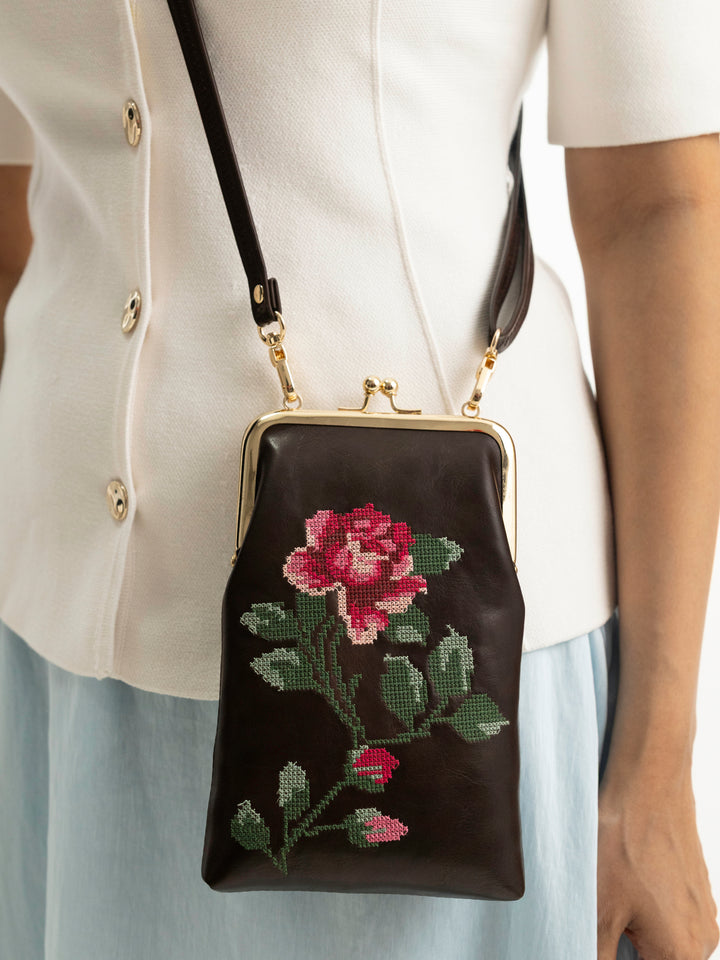 Udhagai Queen Cross Stitched Mobile Sling - Brown