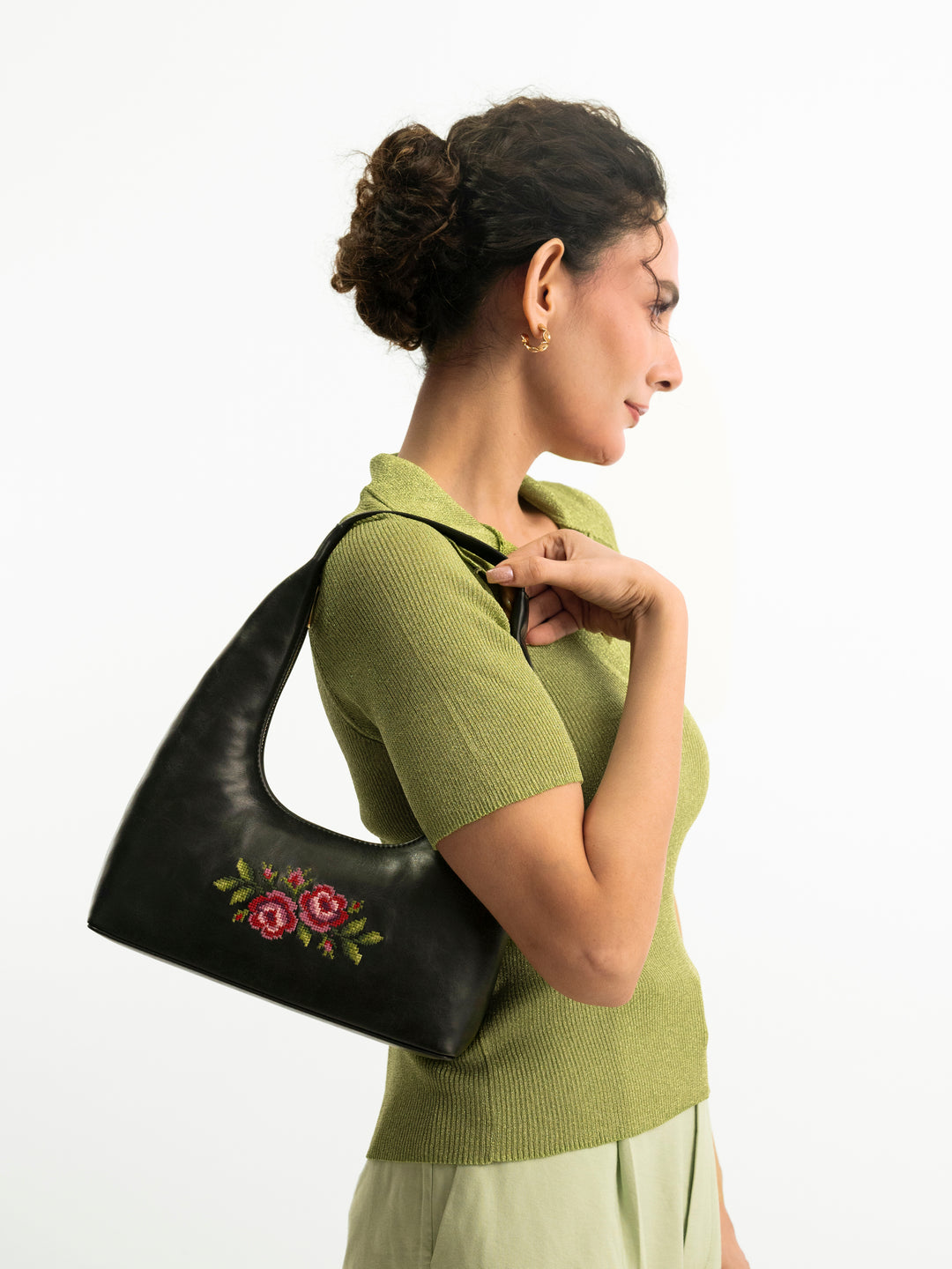 Coonoor Dream Cross Stitched Shoulder Bag - Black