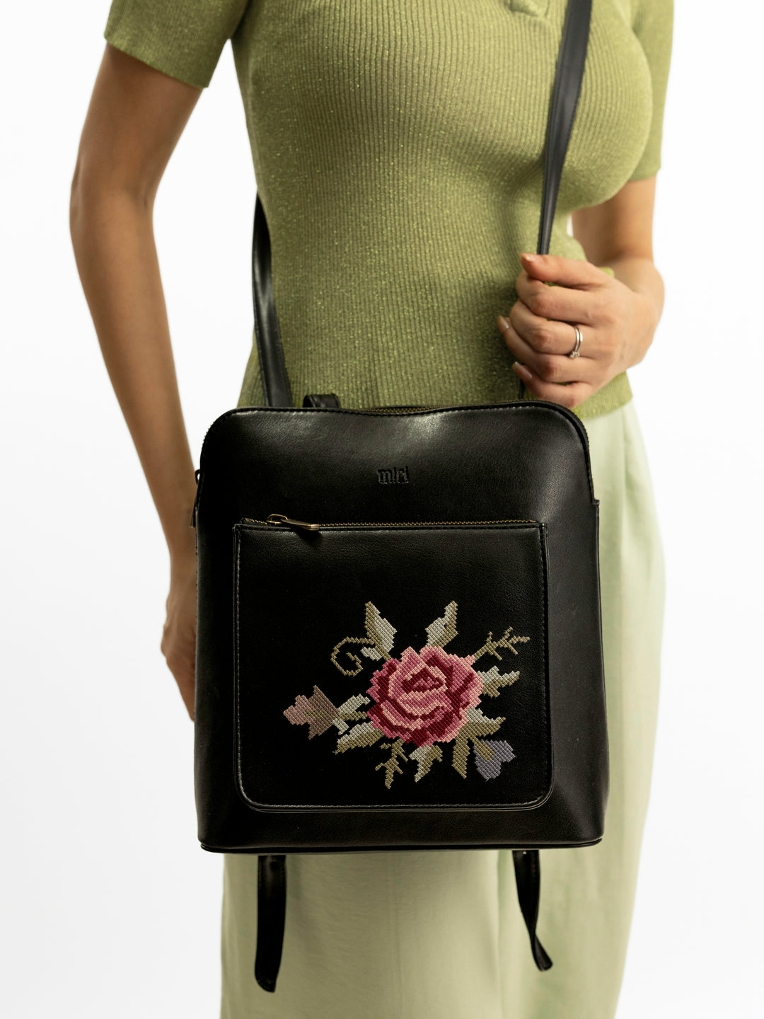 Mountain Bride Cross Stitched Backpack - Black