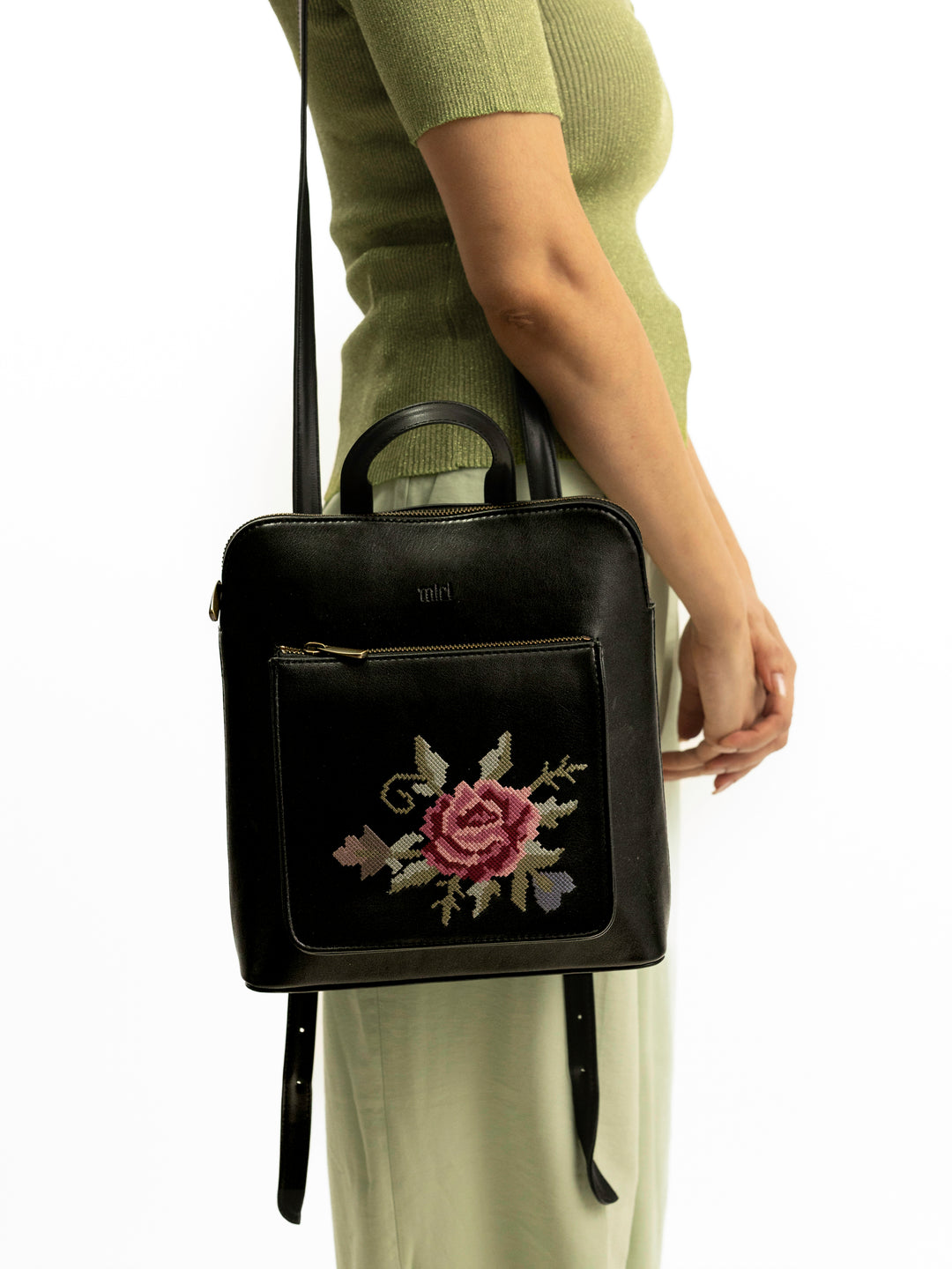 Mountain Bride Cross Stitched Backpack - Black