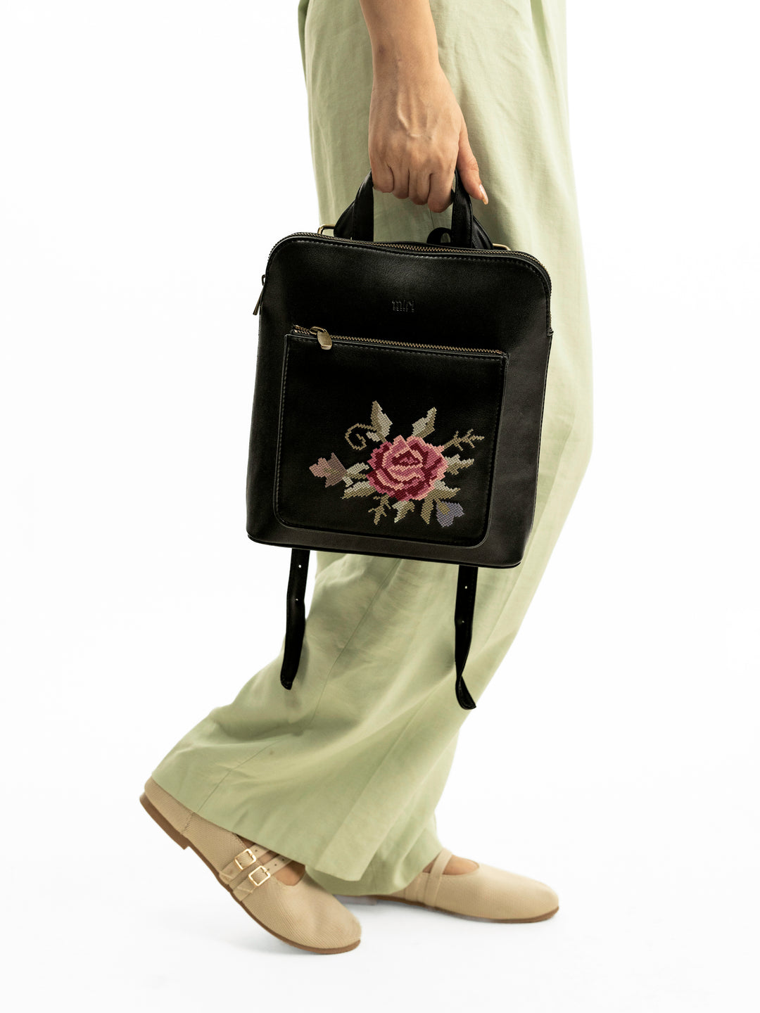 Mountain Bride Cross Stitched Backpack - Black