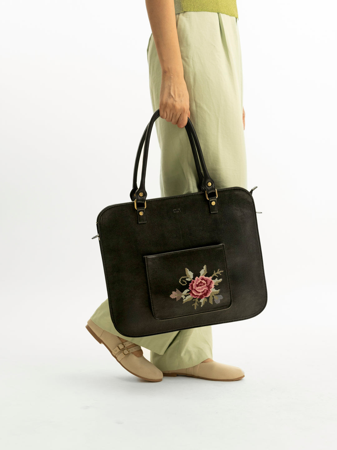 Mountain Bride Cross Stitched Laptop Bag - Black