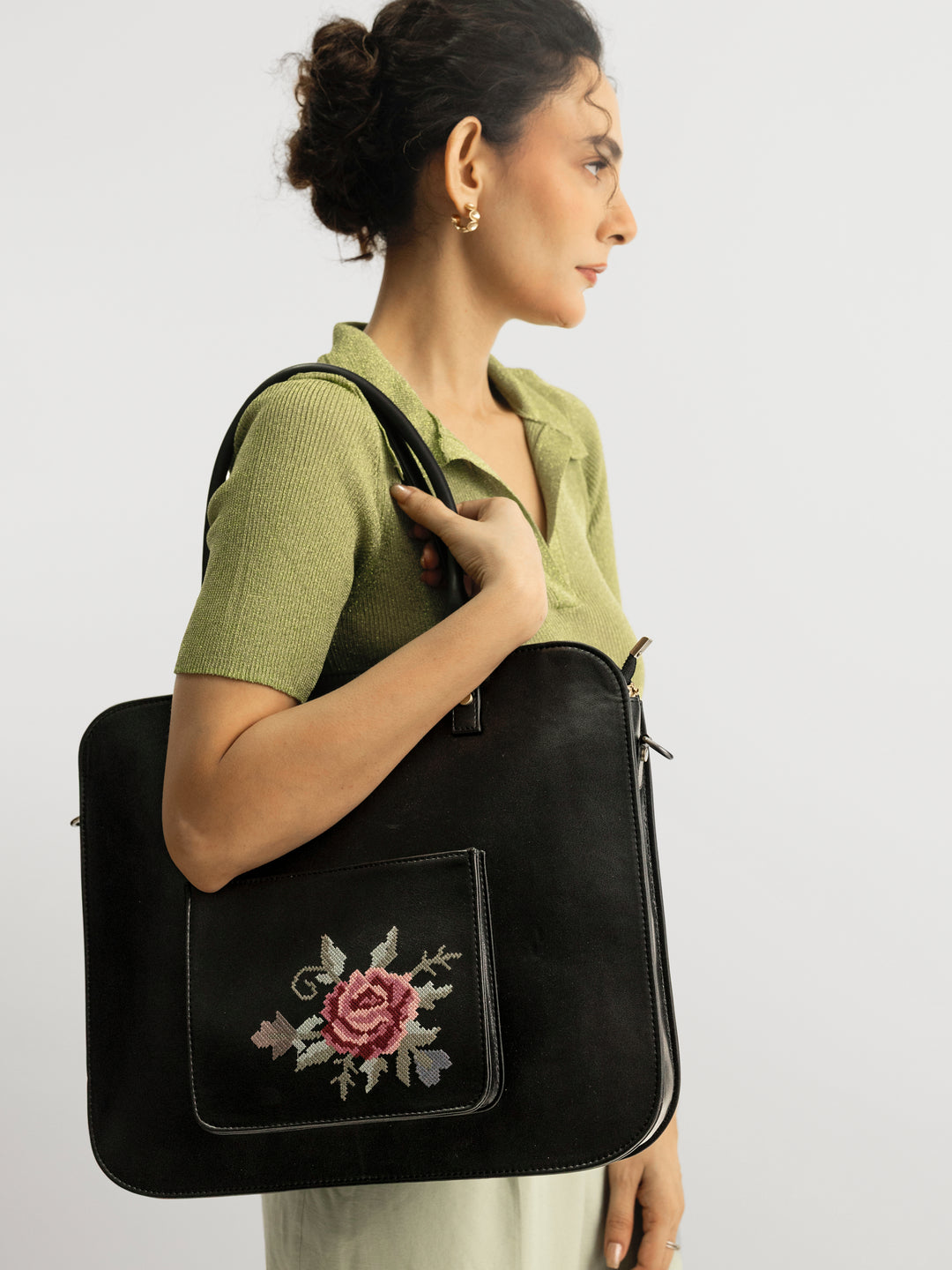 Mountain Bride Cross Stitched Laptop Bag - Black