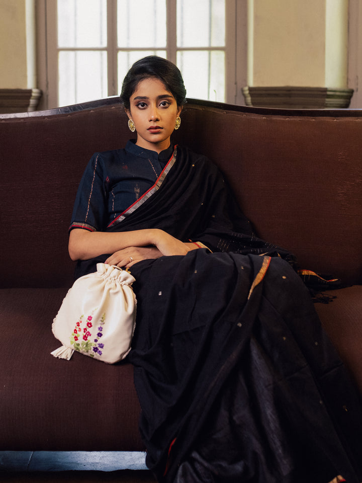 White Hand Embroidered Wildflowers Potli Bag