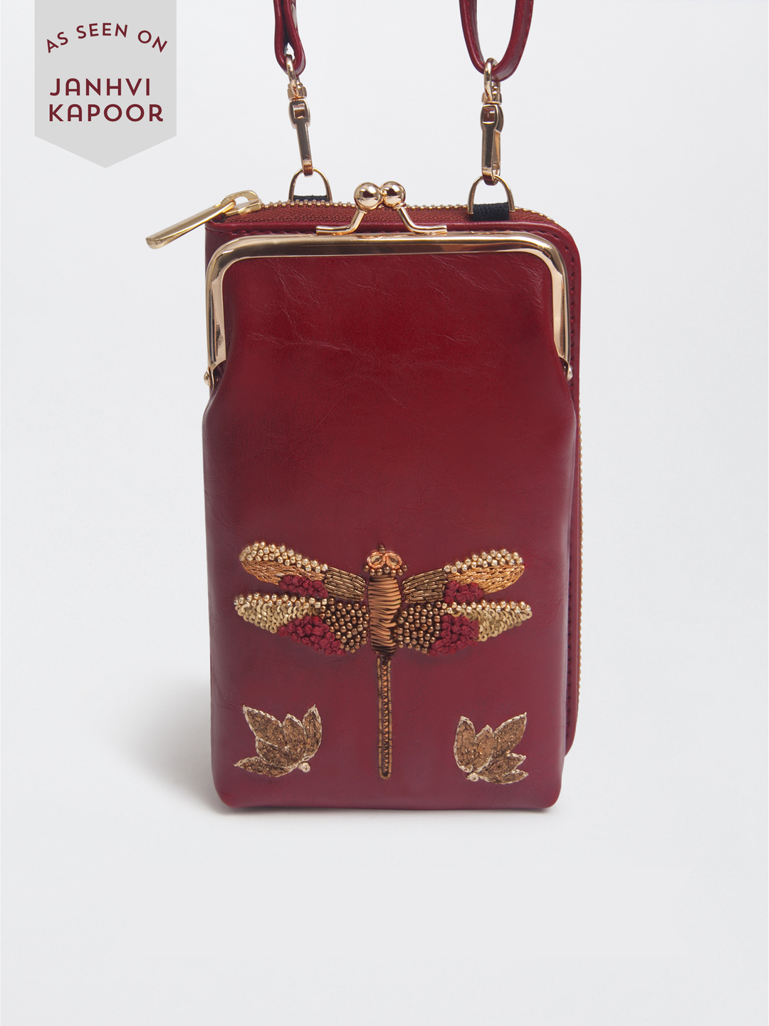 Hand Embroidered Dragonfly Mobile cum Wallet Sling