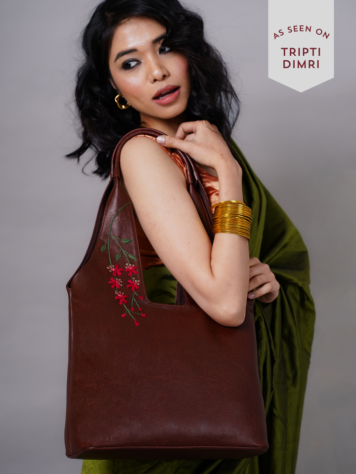 Hand Embroidered Cherry Blossoms Tote Bag