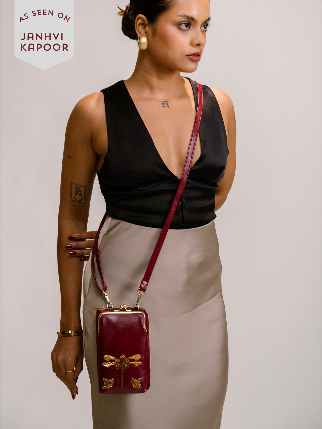 Hand Embroidered Dragonfly Mobile cum Wallet Sling