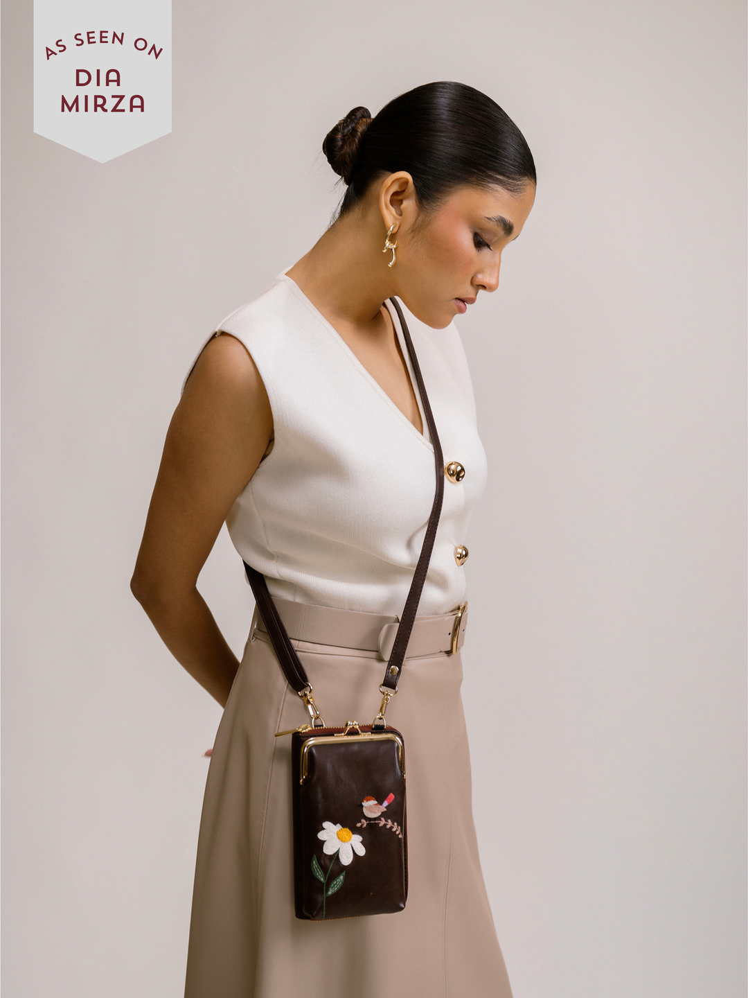 Hand Embroidered Chirpy Bloom Mobile cum Wallet Sling