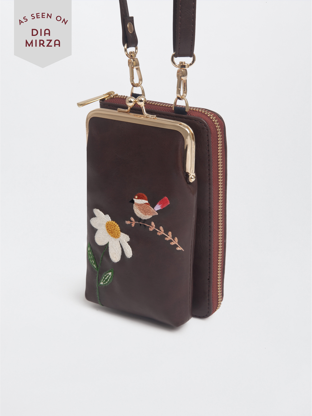 Hand Embroidered Chirpy Bloom Mobile cum Wallet Sling
