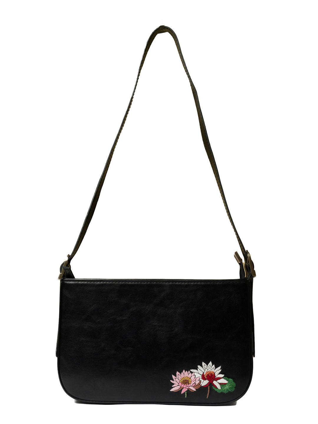 Hand Embroidered Lotus Baguette Bag