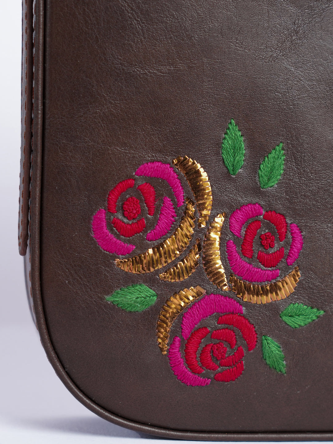 Hand Embroidered Roses Baguette Bag