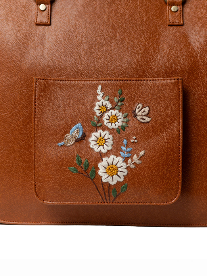 Hand Embroidered White Daisy Laptop Bag