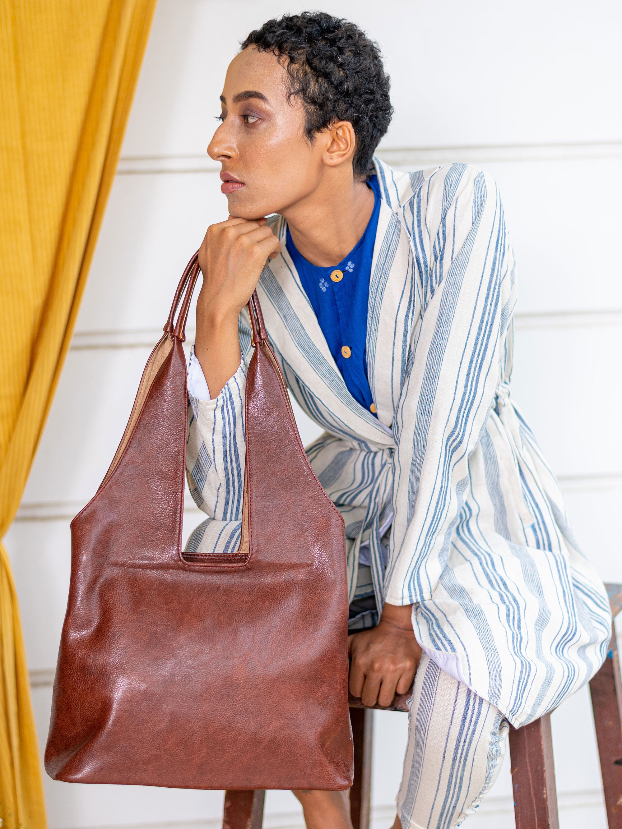 Handcrafted Chowk Tote Bag - Cherry Brown – Miri